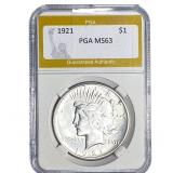 1921 Silver Peace Dollar PGA MS63