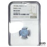 1915 Mexico Copper 1C Small Size NGC MS64 BN