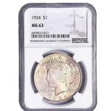1924 Silver Peace Dollar NGC MS63