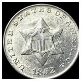 1852 Silver Three-Cent Piece CHOICE AU