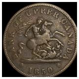 1850 Bank of Upper Canada One Penny Token LIGHTLY
