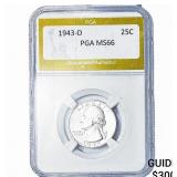 1943-D Washington Silver Quarter PGA MS66