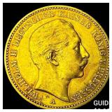 1889A Prussia Gold 25 Mark .2305oz AGW