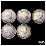 [5 Coins] 1872-1908 Canada Silver 5 Cents