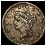 1842 Braided Hair Large Cent NEARLY UNCIRCULATED