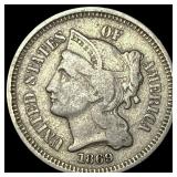 1869 Nickel Three-Cent Piece NEARLY UNCIRCULATED