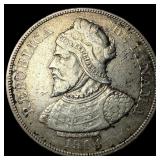 1904 Panama Silver 1/2 Balboa NEARLY UNCIRCULATED