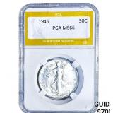 1946 Walking Liberty Half Dollar PGA MS66