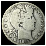 1913-S Silver Barber Half Dollar NICELY CIRCULATED