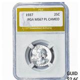 1937 Washington Silver Quarter PGA MS67 PL CAMEO