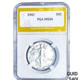 1942 Walking Liberty Half Dollar PGA MS64