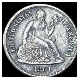 1861-S Silver Seated Liberty Dime NEARLY  UNCIRCU