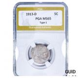 1913-D Buffalo Nickel PGA MS65 Type 1