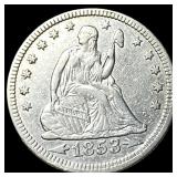1853 Arrows/Rays Seated Liberty Quarter  UNCIRCUL