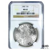 1882 Morgan Silver Dollar NGC MS62
