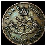 1852 Bank of Upper Canada Half Penny Token CLOSELY