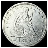 1853 Arrows Seated Liberty Quarter CLOSELY UNCIRCU