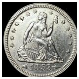 1853 Arrows/Rays Seated Liberty Quarter  UNCIRCUL