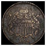 1867 Copper Two-Cent Piece NEARLY  UNCIRCULATED