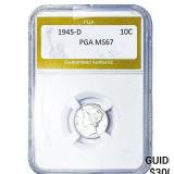 1945-D Mercury Silver Dime PGA MS67