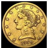 1899-S Gold $5 Half Eagle CLOSELY  UNCIRCULATED