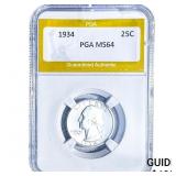 1934 Washington Silver Quarter PGA MS64