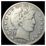 1905-S Silver Barber Half Dollar LIGHTLY  CIRCULA