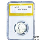 1947-D Washington Silver Quarter PGA MS67+