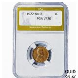 1922 No D Wheat Cent PGA VF20