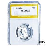 1936-D Washington Silver Quarter PGA MS65