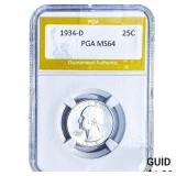 1934-D Washington Silver Quarter PGA MS64