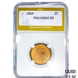 1864 2 Cents Shield PGA MS64 RD