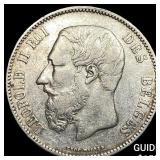 1868 Belgium Silver 5 Francs CLOSELY UNCIRCULATED
