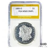 1885-O Morgan Silver Dollar PGA MS65 DMPL