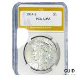 1934-S Silver Peace Dollar PGA AU58