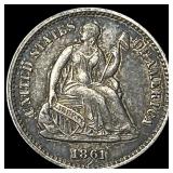 1861 Silver Seated Liberty Half Dime CLOSELY  UNC