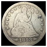 1853 Arrows/Rays Seated Liberty Quarter  NICELY C