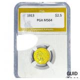 1913 $2.50 Gold Quarter Eagle PGA MS64