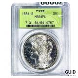 1881-S Morgan Silver Dollar PCGS MS64 PL