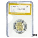 1936-D Buffalo Nickel PGA MS66