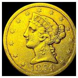 1854 $5 Liberty Head Half Eagle CHOICE AU