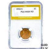 1916-S Wheat Cent PGA MS64 RD