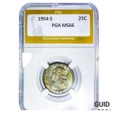 1954-S Washington Silver Quarter PGA MS66