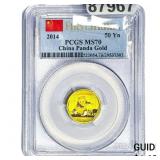 2014 50 Yn China Panda Gold  1/10oz PCGS MS70