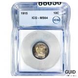 1915 Barber Dime ICG MS64