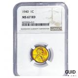 1940 Wheat Cent NGC MS67 RD