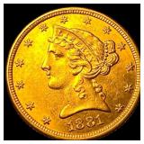 1881 Liberty Head Half Eagle $5 Gold  UNCIRCULATE