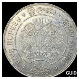 1957 Ceylon Silver 5 Rupees