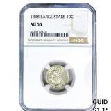 1838 Seated Liberty Dime NGC AU55 Large Stars