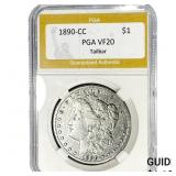 1890-CC tailbar Morgan Silver Dollar PGA VF20